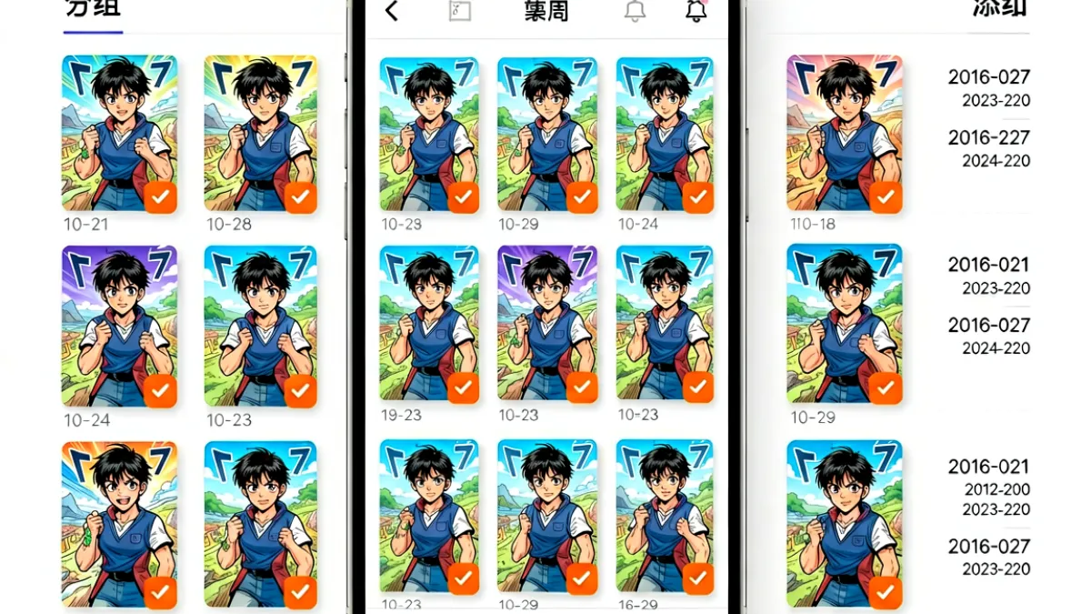 jmcomic书签管理界面截图，多个已添加书签的漫画封面整齐排列在列表中，右侧显示添加时间